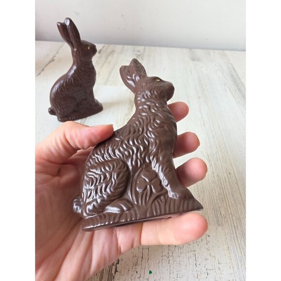 Vintage ceramic chocolate Faux bunny rabbit statue figurine Easter decor - Picture 7 of 9